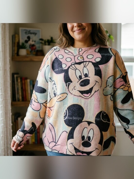 Hallow Design Sweaters - Harlow Designs Disney Mickey Minnie Mouse Pastel Knit Sweater Size M EUC